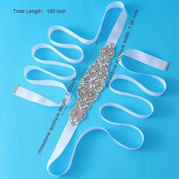 🆕 Women Silver Rhinestone Crystal Beads Belt Handmade Bridal Wedding Gowns - Picture 2 of 5